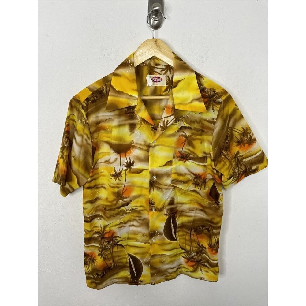Vintage Pomare‎ Hawaii Men M Hawaiian Shirt Palm  70s Aloha Tiki